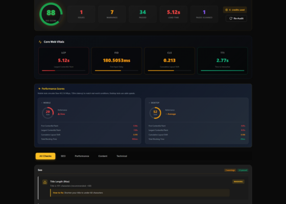 Site audit screen