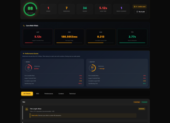 Site audit screen