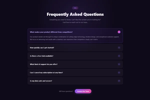 FAQ accordian section