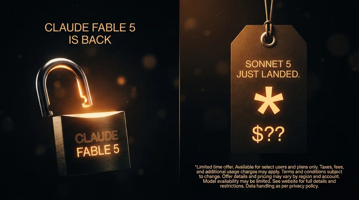 Two announcements: Claude Fable 5 is back with a glowing padlock, and Sonnet 5 just landed with pricing TBA.