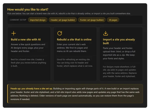 Site Builder Screen